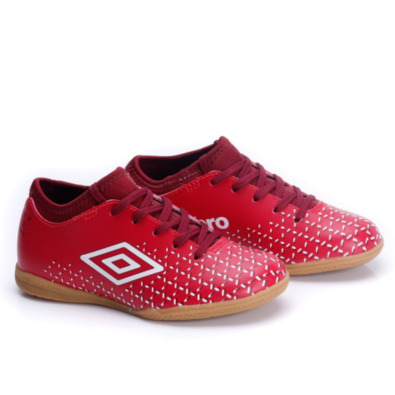 Chuteira Infantil Salão Indoor Umbro Masculina - VERMELHO/VINHO/BRANCO