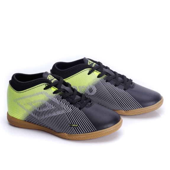 Chuteira Infantil Salão Vibe Umbro Masculina - PRETO/LIMAO/PRATA