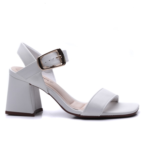 Sandália Bloco Feminina Bebecê Napa T 6030-123 N Branco