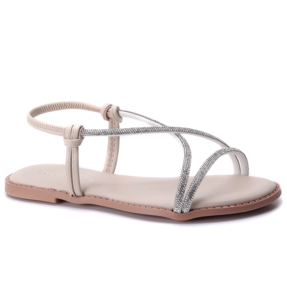 Sandália Feminina Luiza Beatriz Rasteira com Brilho F 1702