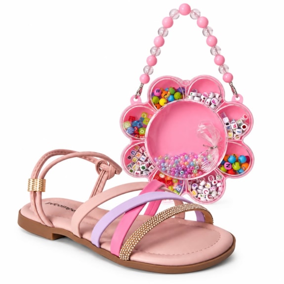 Sandália Infantil Feminina Pé com Pé Amarílis com Kit para Pulseira 37243