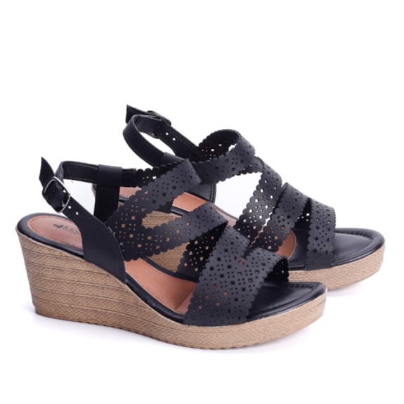 Sandália Mississipi Anabela Feminina Lazer PRETO Andaraki