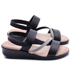 Sandália Modare Feminina Anabela Calce Fácil Preto-Cristal