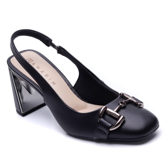 Sapato Feminino Chanel com Salto Bloco e Fivela Ramarim 25-18102 