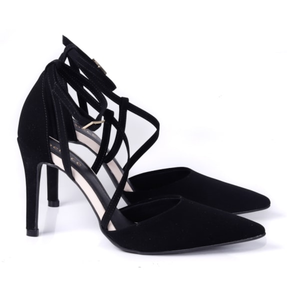 Sapato Feminino Scarpin Bebecê Camurça Salto Alto PRETO/AVEIA