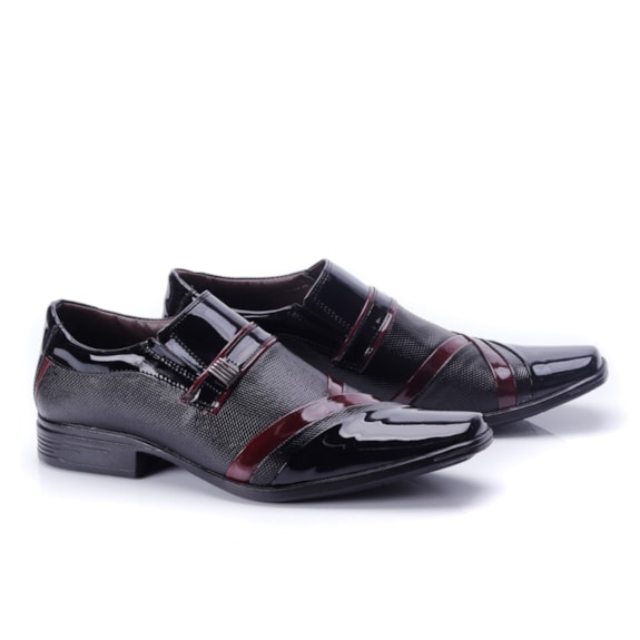 Sapato Social Masculino Verniz B Karellus - PRETO/BORDO