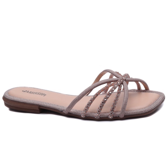 Tamanco Feminino Mississipi Rasteiro Tiras com Brilhos MF 841