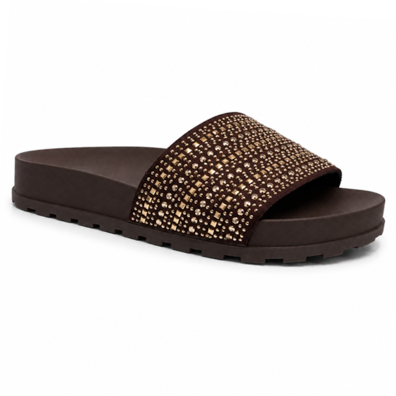 Tamanco Feminino Moleca Slide Camurça com Brilho 5436.452