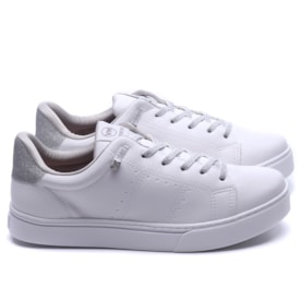 Tênis Casual Feminino Via Marte com Glitter 016-002 Branco Prata