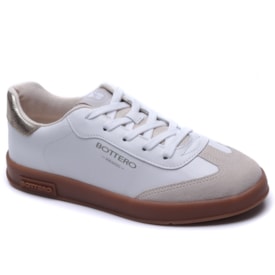 Tênis Feminino Casual Couro Bottero 364905 Branco Dourado