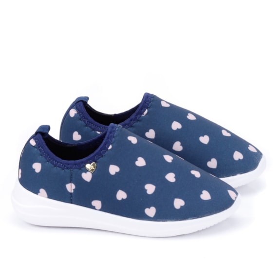 Tênis Molekinha Slip On Lycra Infantil Feminino - MARINHO/BRANCO