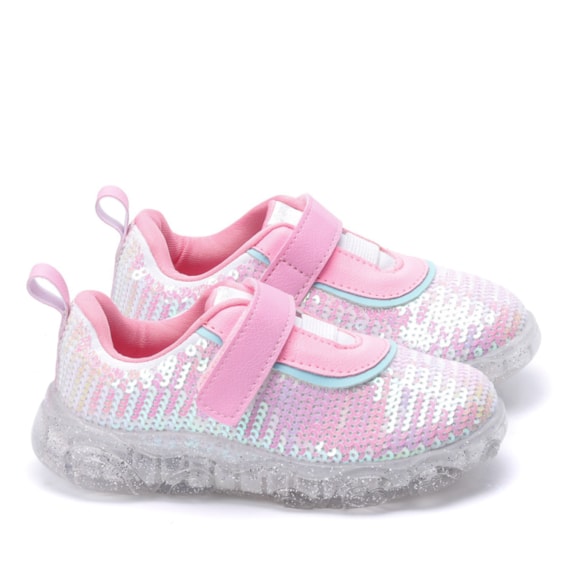 Tênis Pampili Paetê com Led Infantil Feminino - BRANCO/COLORIDO