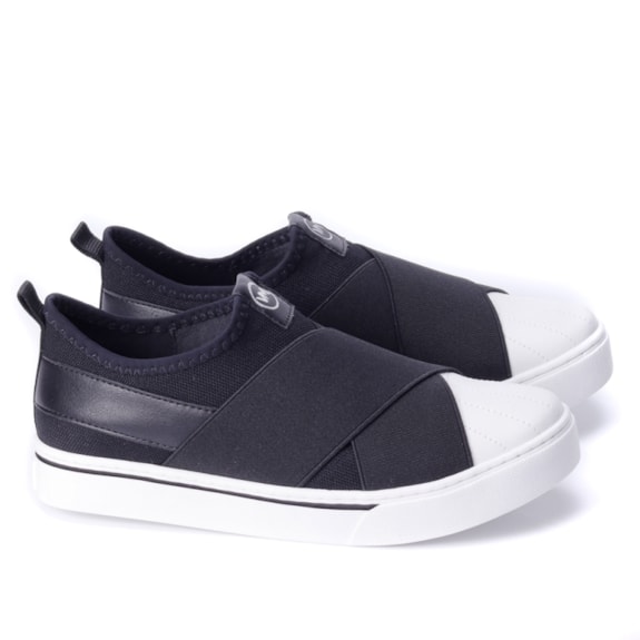 Tênis Slip On Feminino Via Marte Com Elastico BRANCO/PRETO